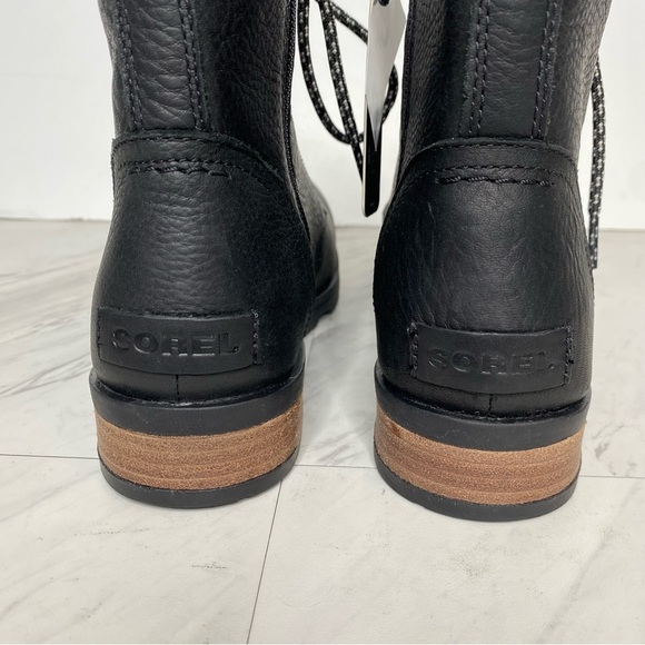 New! Sorel Emelie Black Leather Short Lace Up Boot 8 - Picture 4 of 15